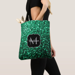 Bolso De Tela Purpurina de imitación verde esmeralda enciende Mo