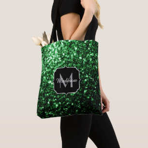 Bolso De Tela Purpurina de imitación verde oscuro chispa Monogra