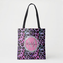 Bolso De Tela Purpurina de monograma rosa y púrpura del leopardo