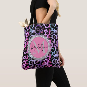 Bolso De Tela Purpurina de monograma rosa y púrpura del leopardo