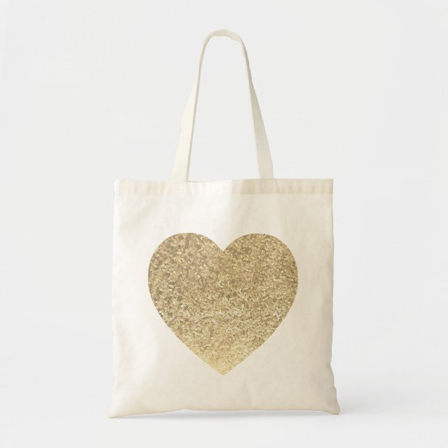 Bolso De Tela Purpurina de oro Boda del corazón (Frente)