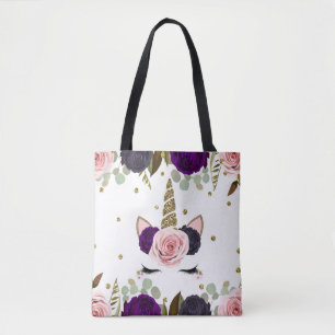 Bolso De Tela Purpurina de oro de Glam Floral Oscuro Unicorn Tre