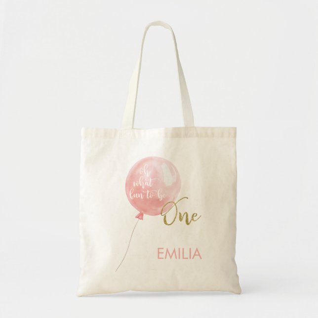 Bolso De Tela Purpurina de oro de globo rosa primer Tote de cump (Frente)
