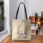 Bolso De Tela Purpurina de oro de lujo Sparkle Elegant Monograma<br><div class="desc">Relieve metalizado de acero inoxidable metálico Purpurina de lujo Faux Sparkle y Dripping Bolsa de libros monograma elegante. Esta Bolsa de Libros se puede personalizar para incluir tu nombre inicial y el primer y dar como regalo para Navidades, Dulce 16, 18, 21, 30, 40, 50 o 60 cumpleaños, Ducha de...</div>