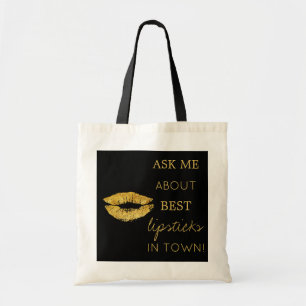 Bolso De Tela Purpurina de oro labios imprimir negro preguntarme