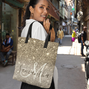Bolso De Tela Purpurina de oro moderno marca nombre personalizad