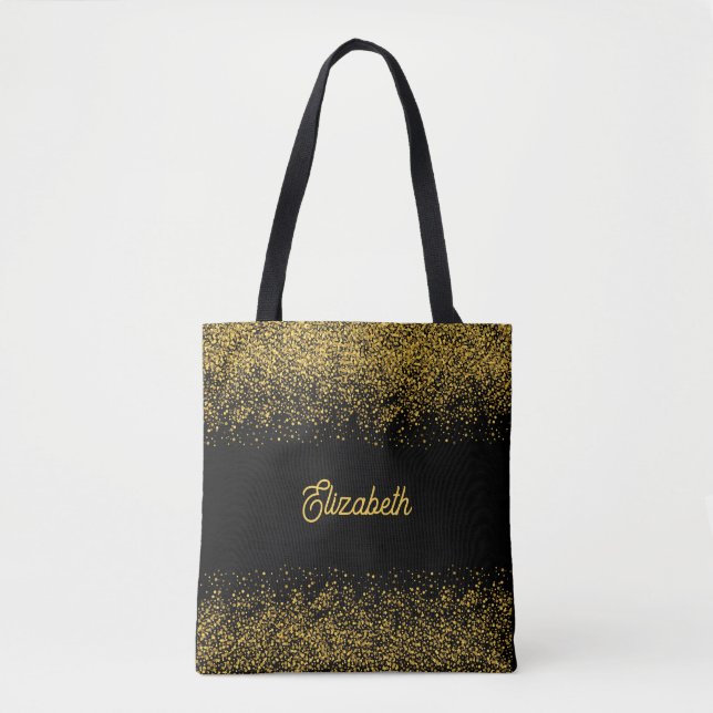 Bolso De Tela Purpurina de oro negro moderno personalizado (Anverso)