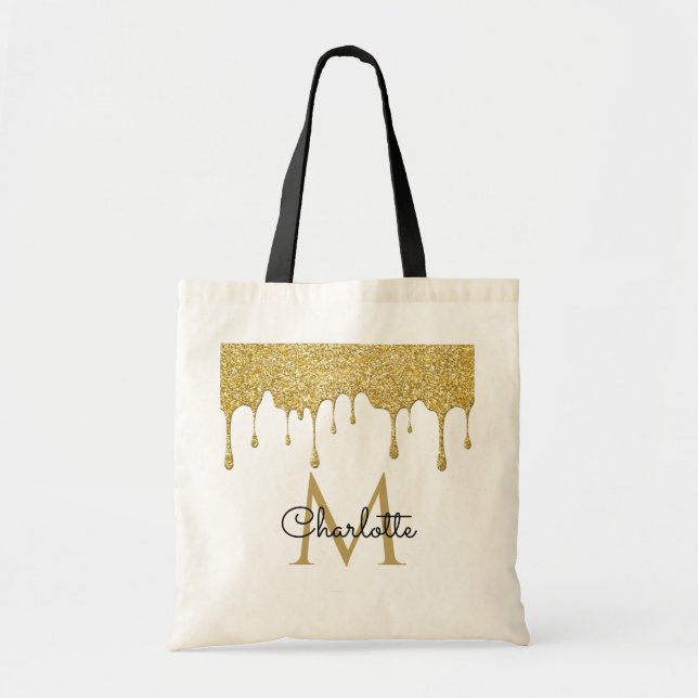 Bolso De Tela Purpurina de oro perfora monograma elegante guión  (Frente)