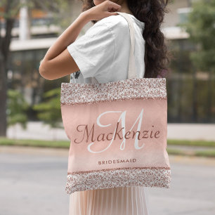 Bolso De Tela Purpurina de oro Rosa Damask Wedding