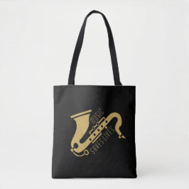 Bolso De Tela Purpurina de oro Saxophon Ilustracion Personalizad