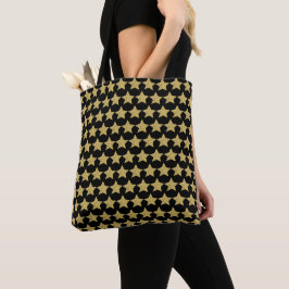 Bolso De Tela Purpurina de oro Stars Black