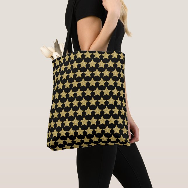 Bolso De Tela Purpurina de oro Stars Black (Detalle)