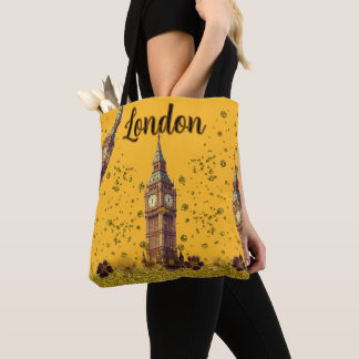 Bolso De Tela Purpurina dorada de Big Ben Londres de moda rosa