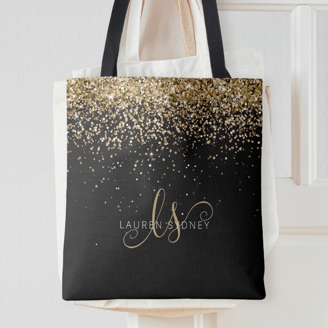 Bolso De Tela Purpurina dorado Glam Monograma Nombre (Subido por el creador)