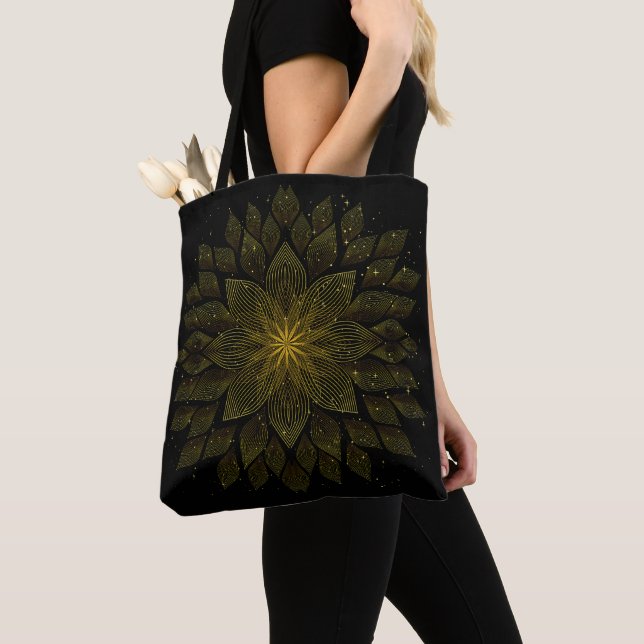 Bolso De Tela Purpurina dorado Sun Mandala (Detalle)