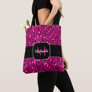 Bolso De Tela Purpurina falso de chispas rosadas calientes Monog