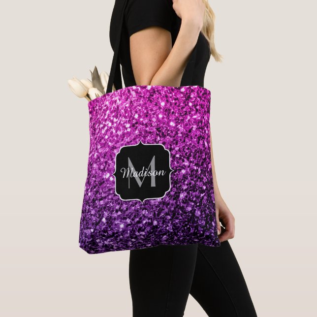 Bolso De Tela Purpurina falso rosa morado chispas Monograma (Detalle)