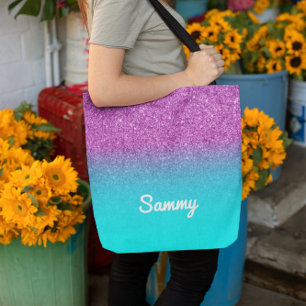 Bolso De Tela Purpurina Faux Purple y Aqua Ombre