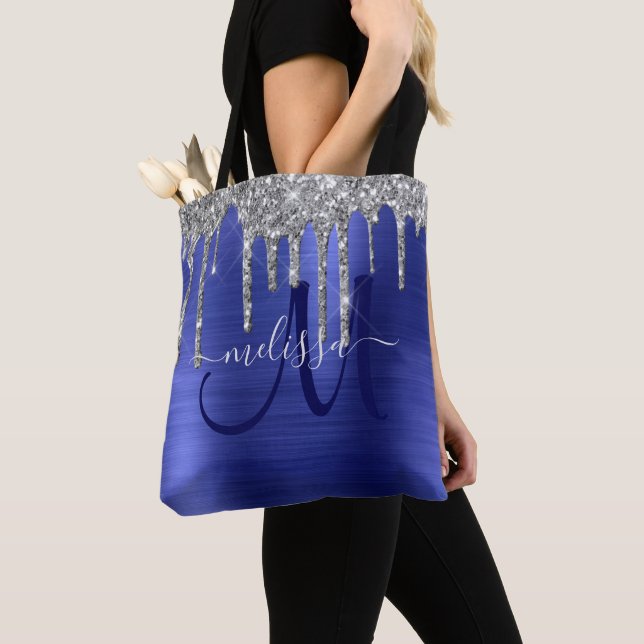 Bolso De Tela Purpurina Girly Blue Dripping Brush Monograma Meta (Detalle)