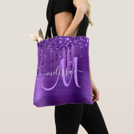 Bolso De Tela Purpurina Girly Purple Dripping Brush Monograma Me