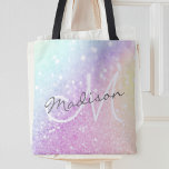Bolso De Tela Purpurina glamoroso Holograma Bonito monogramada<br><div class="desc">Personalice fácilmente este elegante y colorido patrón de purpurina falso bokeh con su nombre personalizado y/o monograma.</div>