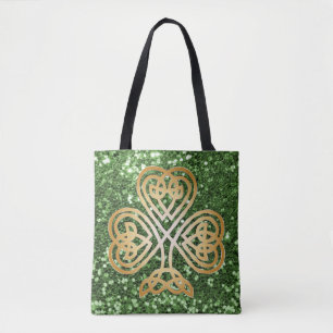 Bolso De Tela Purpurina Golden Brillante Celtic Shamrock Green F