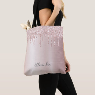 Bolso De Tela Purpurina goteo rosa de oro nombre sombrío girator