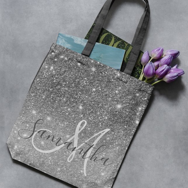 Bolso De Tela Purpurina Gris moderno marca nombre personalizado (Subido por el creador)