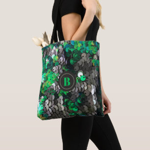 Bolso De Tela Purpurina gris verde monogramo secuela chispa bril