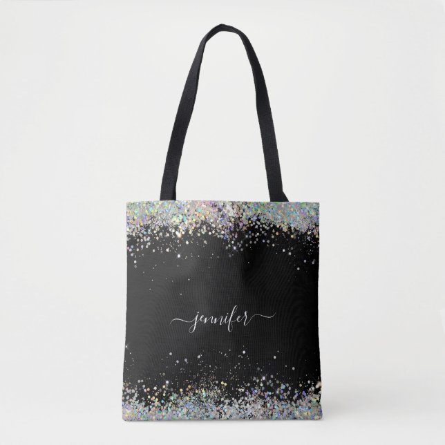 Bolso De Tela Purpurina holográfico Girona Monograma Nombre negr (Anverso)