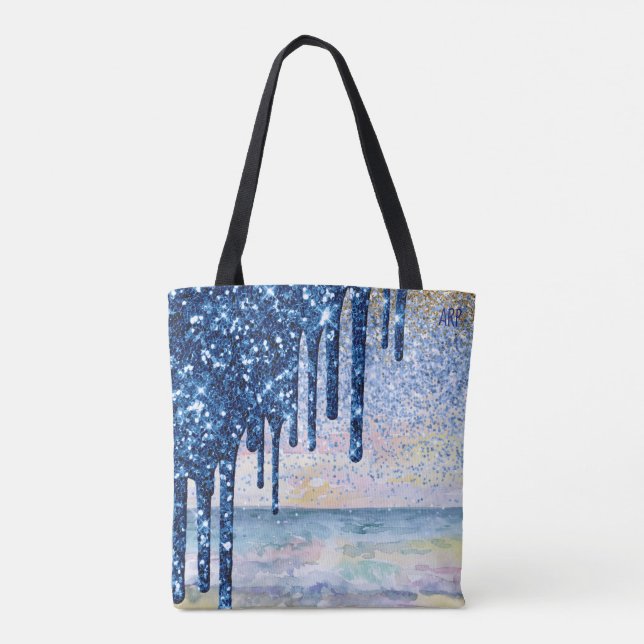 Bolso De Tela *~* Purpurina Magic Beach Gold Blue Drip (Reverso)