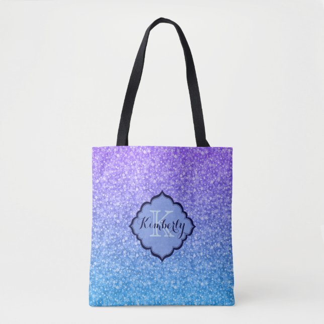 Bolso De Tela Purpurina Monogramado De Gradiente Púrpura Y Azul (Anverso)