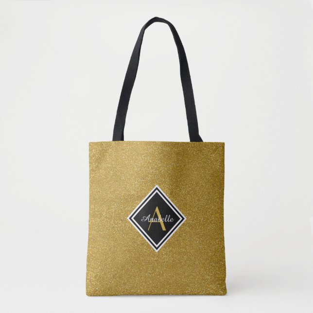 Bolso De Tela Purpurina Monogramado Gold (Anverso)