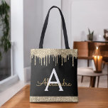 Bolso De Tela Purpurina negro dorado Sparkle Elegante Monograma<br><div class="desc">Dorado de lujo y Black Faux Sparkle y Purpurina Elegant Monogram Book Bag. Esta Bolsa de Libros puede ser personalizada para incluir su nombre inicial y de pila y entregarse como regalo para Navidades,  Dulce 16 Cumpleaños,  Ducha de Novias o un Boda.</div>