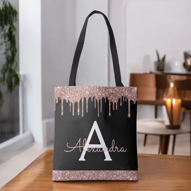 Bolso De Tela Purpurina negro rosa rosa dorado elegante monogram (Subido por el creador)
