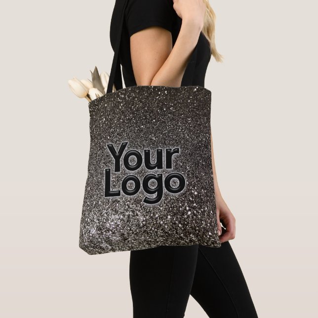 Bolso De Tela Purpurina negro Sparkle Glam logotipo empresarial (Detalle)