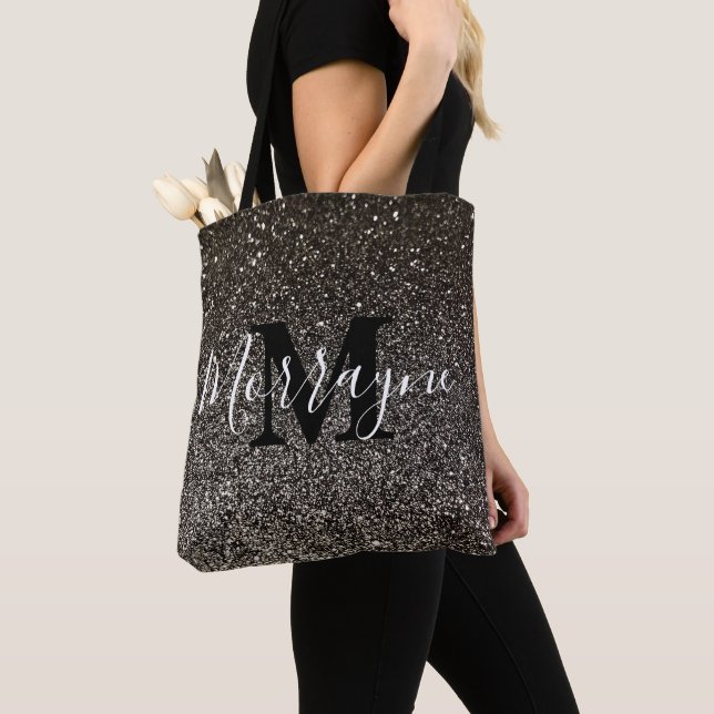 Bolso De Tela Purpurina negro Sparkle Glam Moda Monograma Nombre (Detalle)