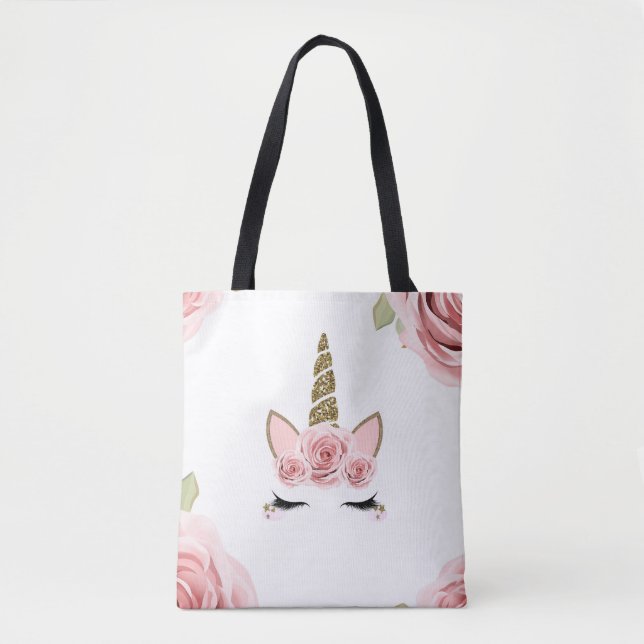 Bolso De Tela Purpurina Oro Rosa Rosa Unicorn Trendy Cute (Anverso)