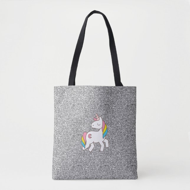 Bolso De Tela Purpurina Pastel Silver Unicorn (Anverso)
