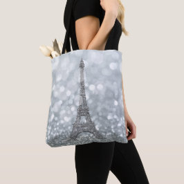 Bolso De Tela Purpurina plateada brillo París Torre Eiffel Glam