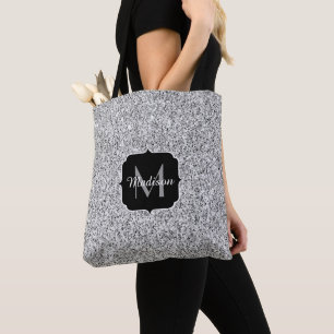 Bolso De Tela Purpurina plateado hermoso destella Monograma
