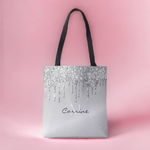 Bolso De Tela Purpurina Plateado Monograma Platino Platino Metá