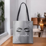 Bolso De Tela Purpurina plateado Sparkle Eyelashes Monograma Nom<br><div class="desc">Purpurina de Espuma Metálica de Relieve metalizado Faux Plateado Cepillado Nombre de Monograma Metalizado y Cenizas oculares iniciales (pestañas), Extensiones Eyelash y Bolsa Rubor de maquillaje rosa. La almohada es el regalo perfecto para 16 cumpleaños, boda, ducha de novia, aniversario, ducha de bebé o fiesta de soltera para alguien que...</div>