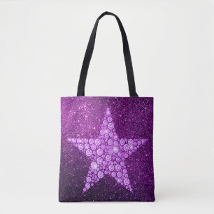 Bolso De Tela Purpurina púrpura de la estrella del diamante de
