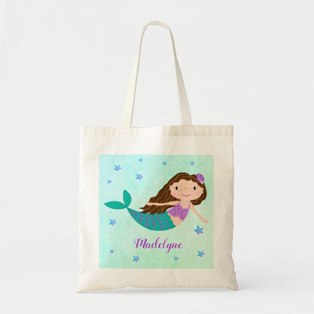 Bolso De Tela Purpurina púrpura de sirena suave personalizado (Frente)