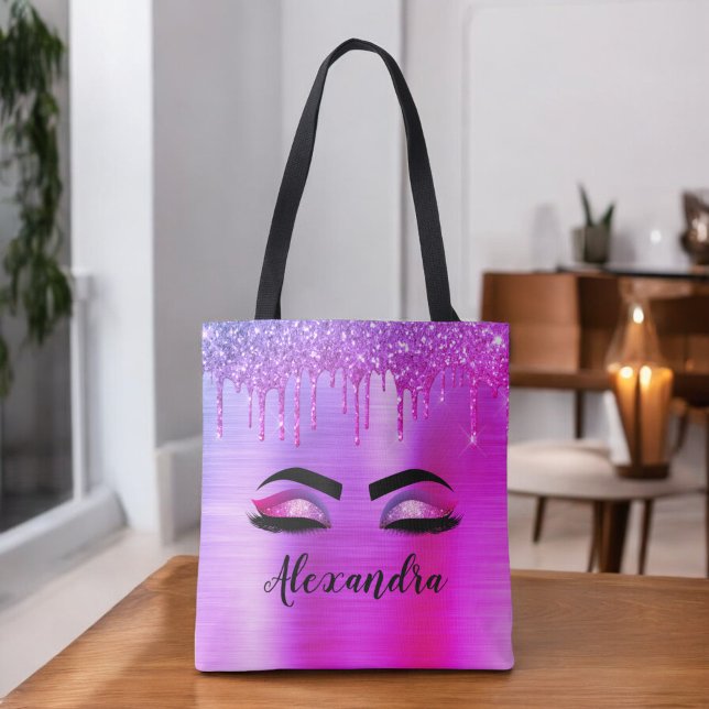 Bolso De Tela Purpurina púrpura Esparkle Eyelashes Monograma Nom (Subido por el creador)
