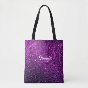 Bolso De Tela Purpurina Púrpura Profundo y Sparkles Monogramados