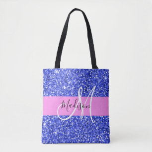 Bolso De Tela Purpurina rosa azul lúcido Lluvia Nombre Monograma