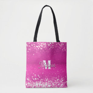 Bolso De Tela Purpurina rosa caliente Monograma de Bokeh