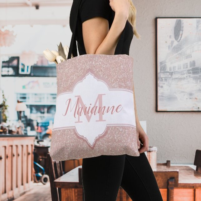 Bolso De Tela Purpurina rosa Monograma Tote Bag (Pink Glitter Monogram Tote Bag)